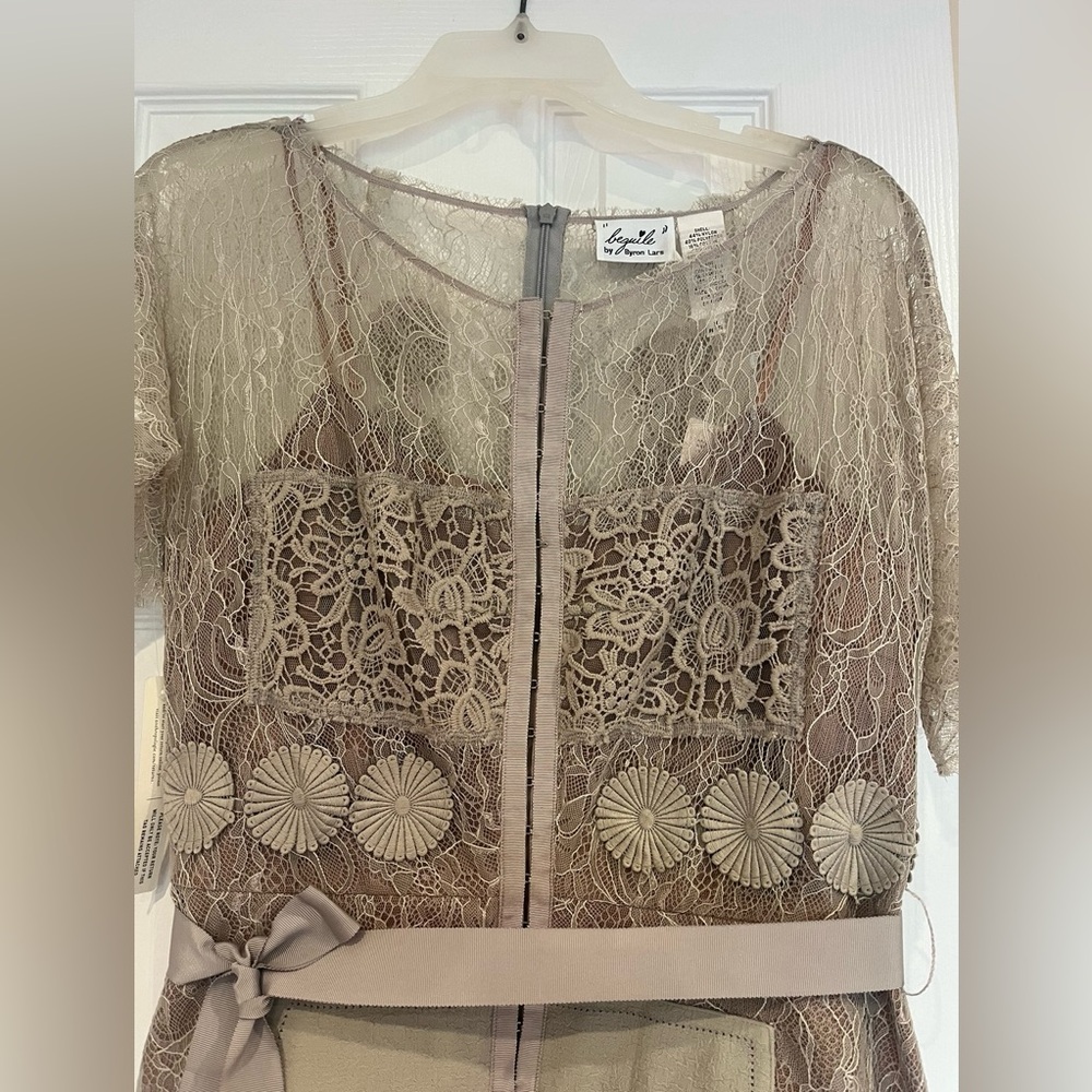 New / Anthropologie /BYRON LARS Taupe Lace
Belted Dress / Size 8P